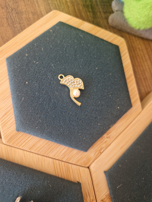 Gold ginkgo leaf rhinestone charm